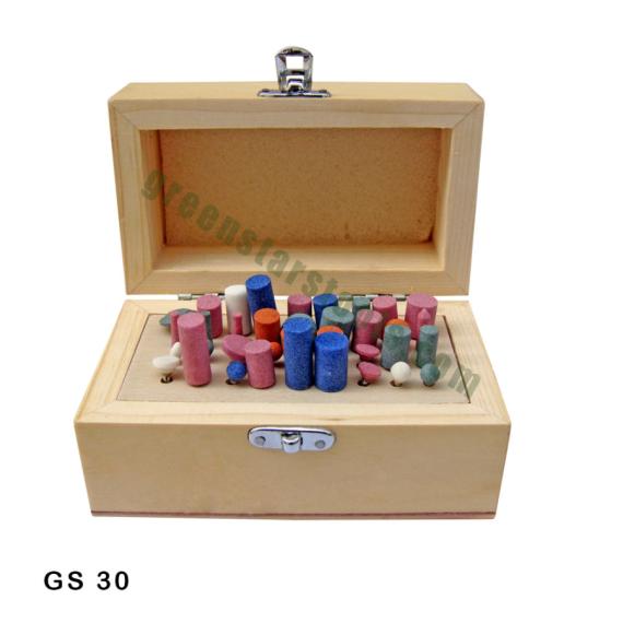 ABRASIVES POLISHING BURS SET IN WOODEN BOX