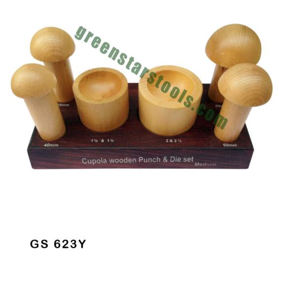 CUPOLA WOODEN PUNCH & DIE SET ON WOODEN STAND