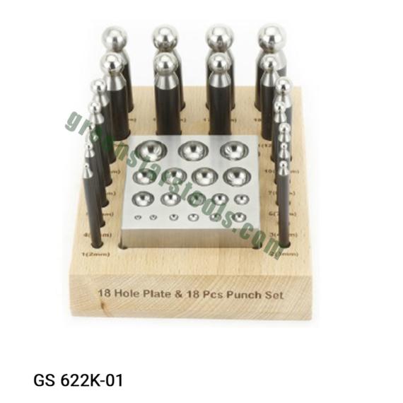 DAPPING BLOCK AND 18 PUNCH WITH WOODEN STAND (MIRROR FINISH)