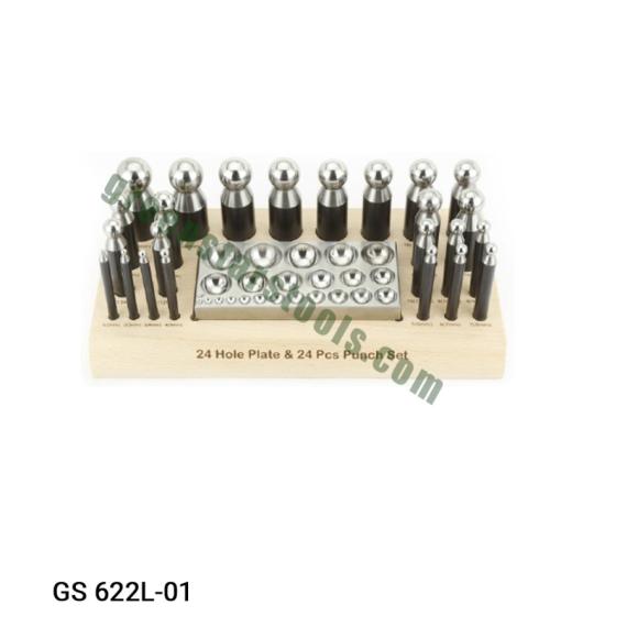 DAPPING BLOCK & 24 PUNCH SET WITH WOODEN STAND (MIRROR FINISH)