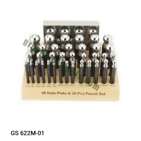 DAPPING BLOCK AND 36 PUNCH SET WITH WOODEN STAND MIRROR FINISH