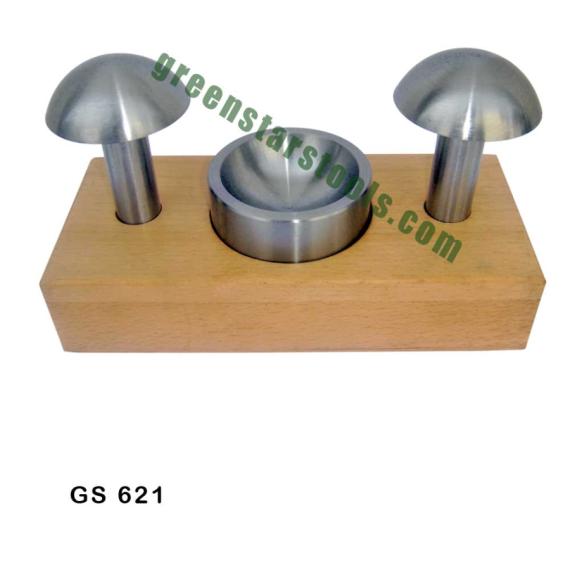 DAPPING DIE STEEL WITH 2 PUNCHES ON WOODEN STAND