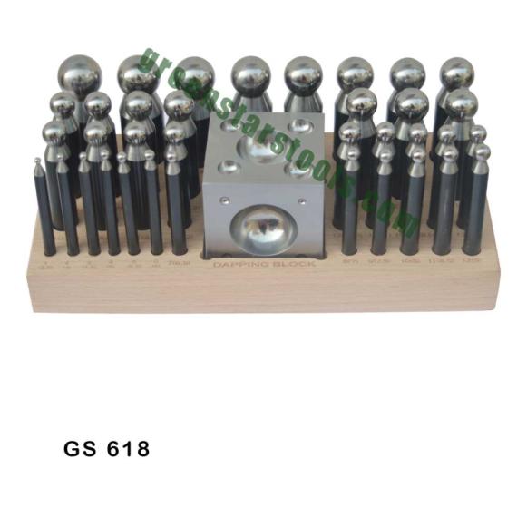 DAPPING PUNCH & BLOCK SET OF 37 ON WOODEN STAND