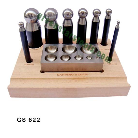 Dapping Punch & Dapping Block set of 9 pcs on Wooden Base