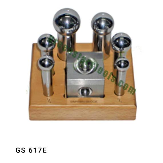 DOMING PUNCH & BLOCK SET OF 7 SMALL ON WOODEN STAND