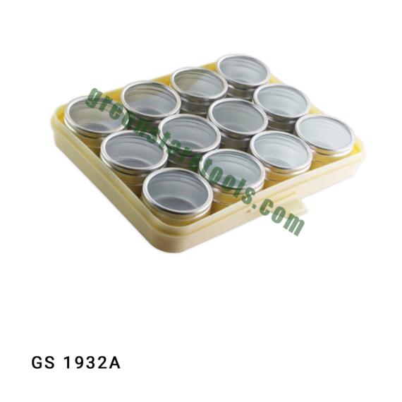 PLASTIC BOX WITH 12 ALUMINUM ROUND CONTAINER