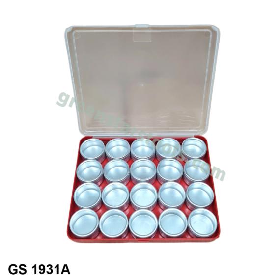 RED PLASTIC BOX WITH ALUMINUM CONTAINERS