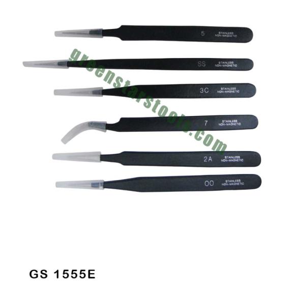 TWEEZERS BLACK EPOXY COATED SET OF 6 PCS