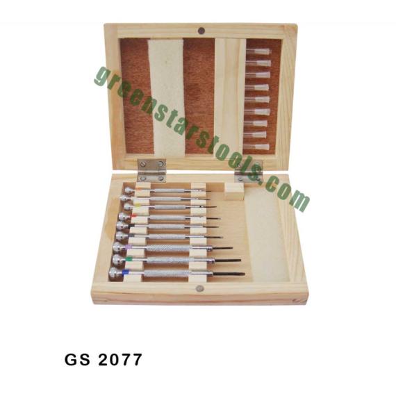WATCHMAKERS SCREW DRIVER SET OF 9 WITH EXTRA BLADES IN WOODEN BOX