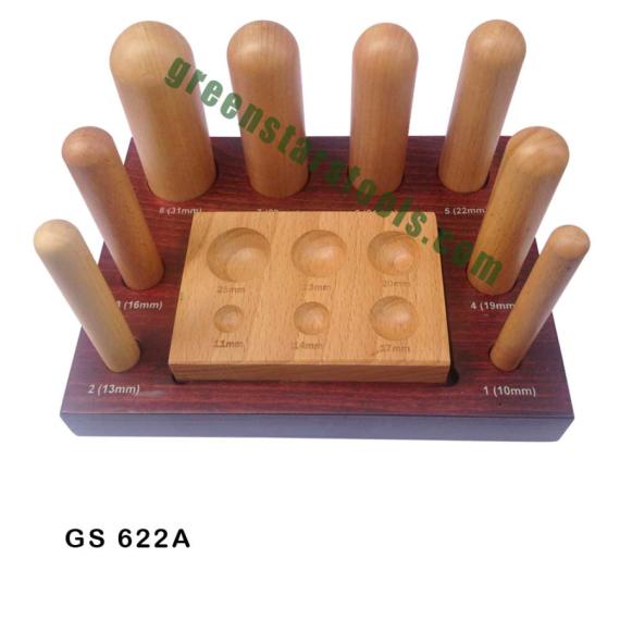 WOODEN DAPPING BLOCK SET OF 9 WITH WOODEN STAND