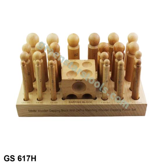 WOODEN DAPPING PUNCH AND BLOCK SET OF 24 PCS